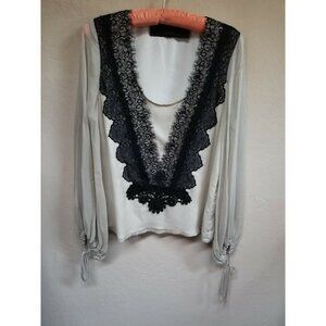 Leyendecker Los Angeles Long Sleeves Black Embroider Pullover Lace Silk Gray